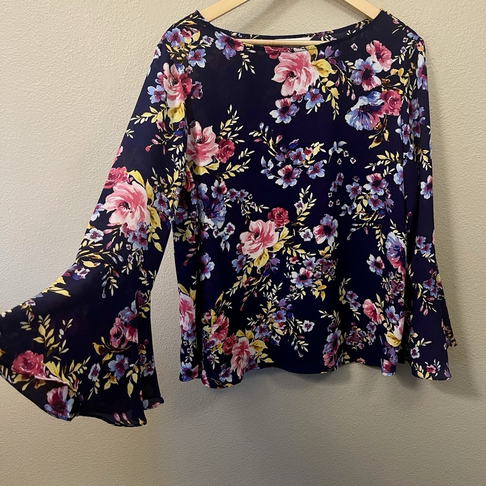 Counterparts Floral Long Sleeve Top Flare Sleeves Flowy Fairy Multicolor Size XL